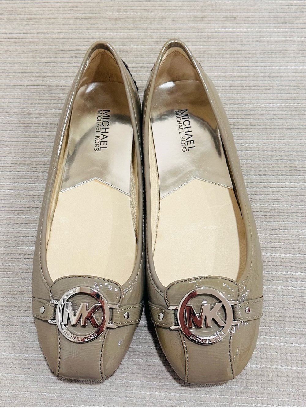 MICHAEL KORS Fulton Silver Glitter‎  Leather MK Logo Moccasins I Love Shoes 9M